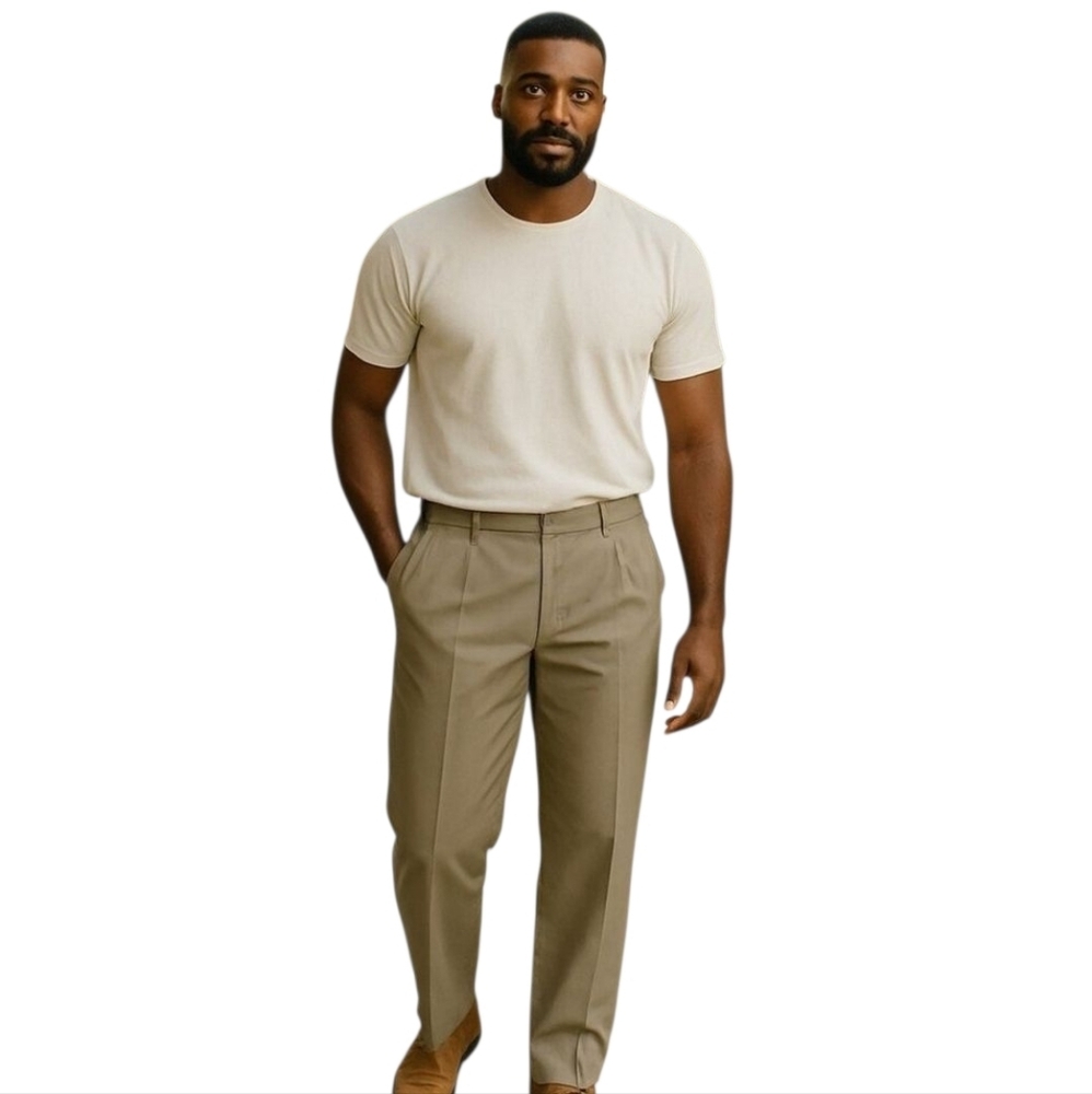 DOCKERS Men's Tan Pleated Khakis Chino Relaxed Fit Straight Leg Pants Size 34x34